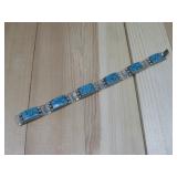 Silvertone Link Blue Inlay Stone Bracelet See Info