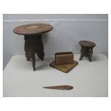 Small Vtg Hand Carved Wood Table Set