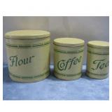 Vtg  Yellow Flour, Coffee, Tea Canisters Set