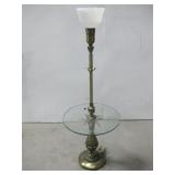 Vtg Brass Floor Lamp W/Glass Table Top See Info