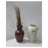 Two Ceramic Vases One W/Decorative Grass See Info