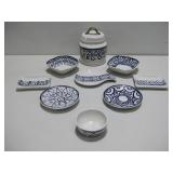 Dark Blue & White Pattern Dishes & Cookie Jar