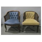 Two Vtg Tufted Accent Chairs W/Curved Cane See