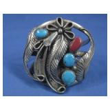 VTG Navajo Nickel Silver Coral/Turq Bracelet N/A