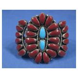 VTG Zuni Nickel Silver Coral/Turq Bracelet