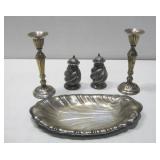 Silver Plated Candlestick Holders, Tray & See Info