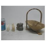 Stone Carved Donkeys,Basket Decor & Coin Bank See