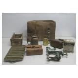 Vtg Items In Wood Box Leather Pouches See Info