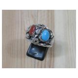 Navajo Sterling Silver Coral/Turq Ring Tested