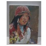 Indigenous Woman Painting On Canvas See Info