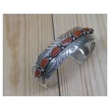 Wilbert Benally Navajo S.S Red Coral Cuff See Info