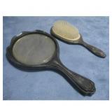 Antique Silvertone Vanity Set - Mirror and Brush