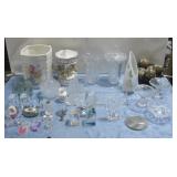Assorted Glass Cups, Trinkets, & Decorations