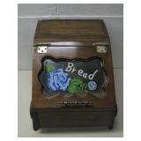 Vtg Solid Wood Bread Box W/Handpainted Glass See
