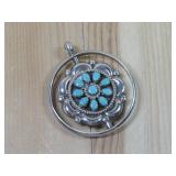 Zuni Sterling Silver Coral/Turq Spinning Pendant