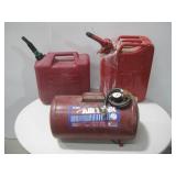 Two Gas Cans & Portable Air Tank W/ Gauge