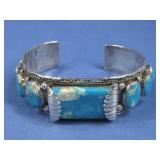 VTG Sterling Silver Turq Bracelet 74.5 Grams See