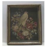 Antique Framed Tapestry Of Bird & Flowers See Info