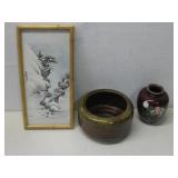 Ceramic Bowl & Vase And Framed Chinese Print See