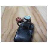 Vtg S.S. Tested Coral & Turq Adjustable Ring