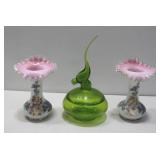 Set of Vtg Handpainted Floral Vase W/Ruffled See