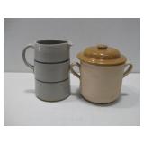 Vtg Stoneware Pitcher W/Vtg Digoin Grespots See