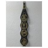 Vtg Horse Brass Medallions Mounted On Leather See