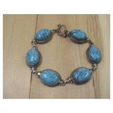 .Sterling Silver Tested Turquoise Link Bracelet