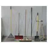 Assorted Yard Work Tools, Rake, Shovels, Etc.