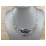 Sterling Silver Obsidian Wire Necklace Hallmarked