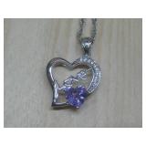 Sterling Silver Amethyst Heart Necklace Hallmarked