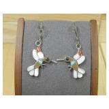 S.S. Tested Zuni Inlay Stone Hummingbird Earrings