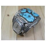 Orville Tsinnie Navajo S.S Turq Watch Wide Cuff Se