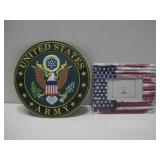 US Army Metal Wall Hanging & US Flag Frame See