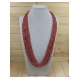 Silvertone Red Coral Multi Strand Necklace