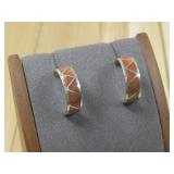 Sterling Silver Zuni Inlay Coral Earrings Hallmark