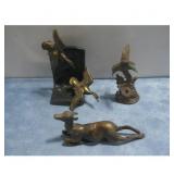 Vtg Brass Duck Bookend & Metal Hummingbird See