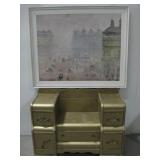 Gold Tone Dresser With Framed Town Print See Info