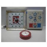 Vtg Advertising 7UP & Pepsi Clocks See Info