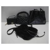 Four Black Purses, Hand Bags, & Backpack