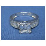 Sterling Silver Ring W/Faceted Stone Hallmarked