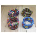 4 Multi Colored Wood Bead Stretch Bracelets
