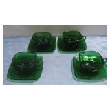 Anchor Hocking Charm Green Square Cups & Saucers