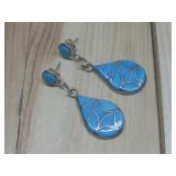 S.S. Zuni Channel Inlay Turq. Earrings Hallmarked
