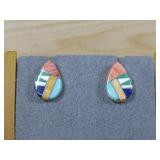 Zuni Sterling Silver Inlaid Multicolor Stone Earr