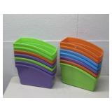 Fourteen Colored Plastic Tote Organizers See Info