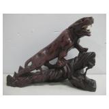 Vtg Hand Carved Wooden Big Cat Showing Teeth See
