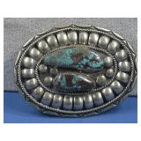 VTG Navajo Nickel Silver Spiderweb Turq Buckle See