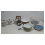 Vtg Pyrex Mixing Bowls Stoneware Canisters See