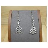 Sterling Silver Christmas Tree Earrings Hallmarked